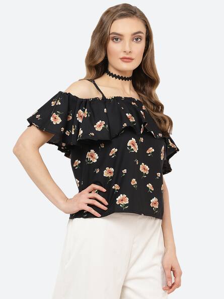 black floral off the shoulder top
