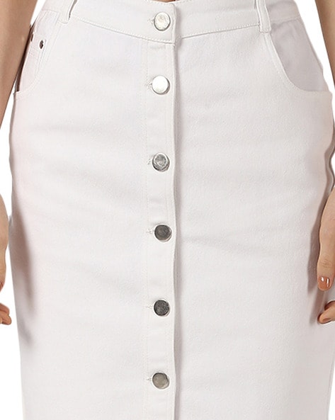 White Denim Skirt High Rise Maxi | Ally Fashion