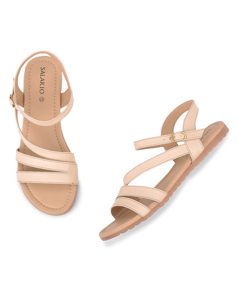 Eliza Strappy Buckle Sandals In Cream | IKRUSH | SilkFred US