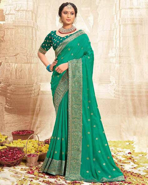 Sea Green Color Chiffon Embroidered Party Wear Saree, With Blouse Piece at  Rs 2099 in Surat