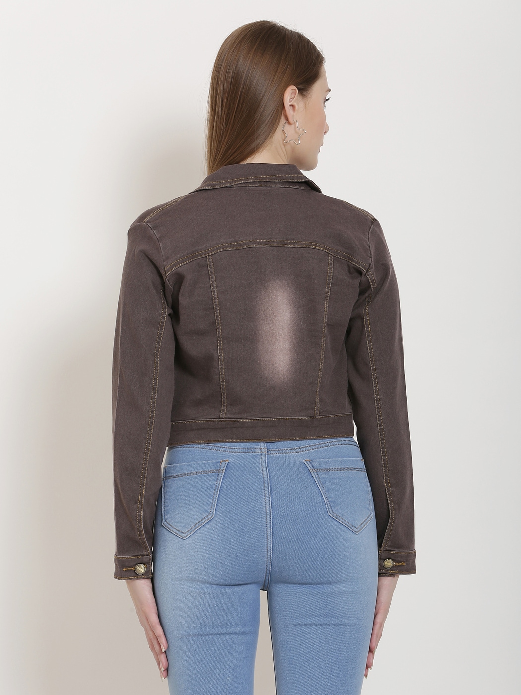 Buy Reserved women textured long sleeve denim jacket dark brown Online |  Brands For Less