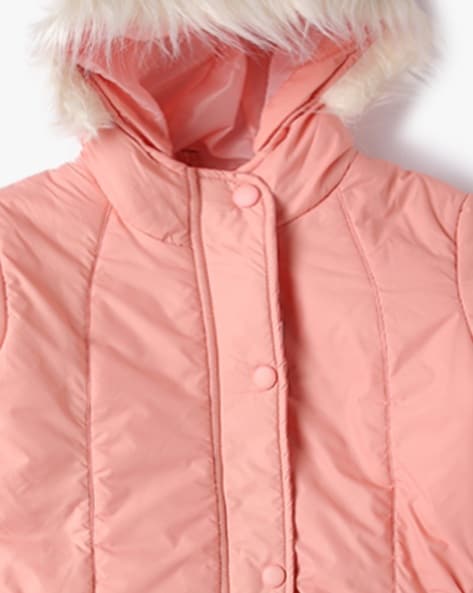 Quilted Hooded Winter Jacket with Ruched Belt