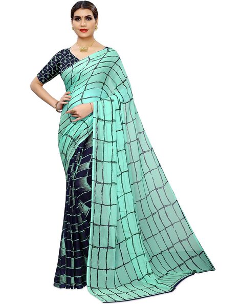 Half n Half Art-Silk Saree in Wheat & Sky Blue - Sarees - Womens Wear