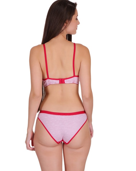 Embibo Pink Red Bra & Panty Set Size -38