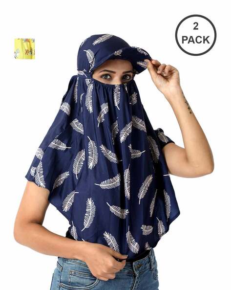 Women Pack of 2 Leaf Print Cap Scarfs with Back Tie-Up Price in India