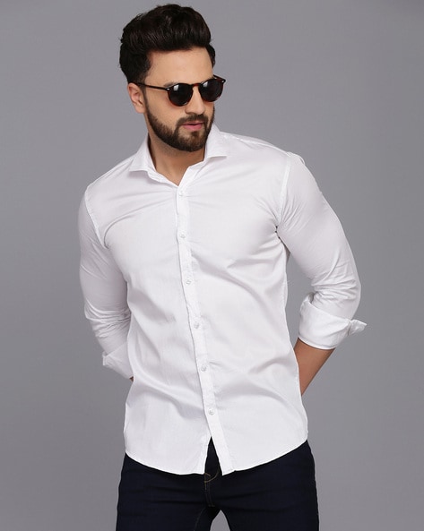 Men Slim Fit Shirt with Spread Collar
