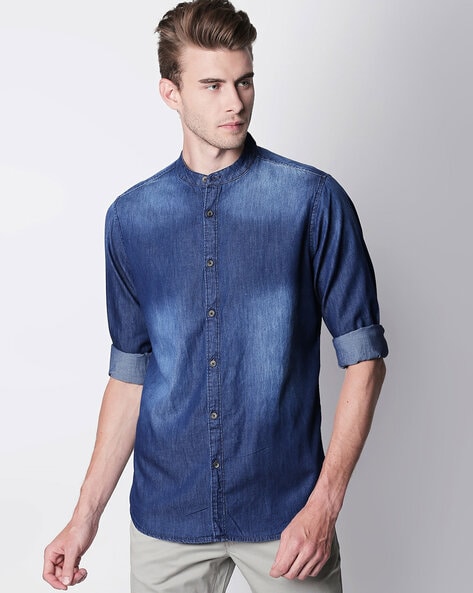 Denim Rinse Wash Shirt - Band Collar – Brisk | Shirts, Jeans & More