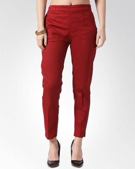 ASOS DESIGN cigarette faux leather trouser in red | ASOS