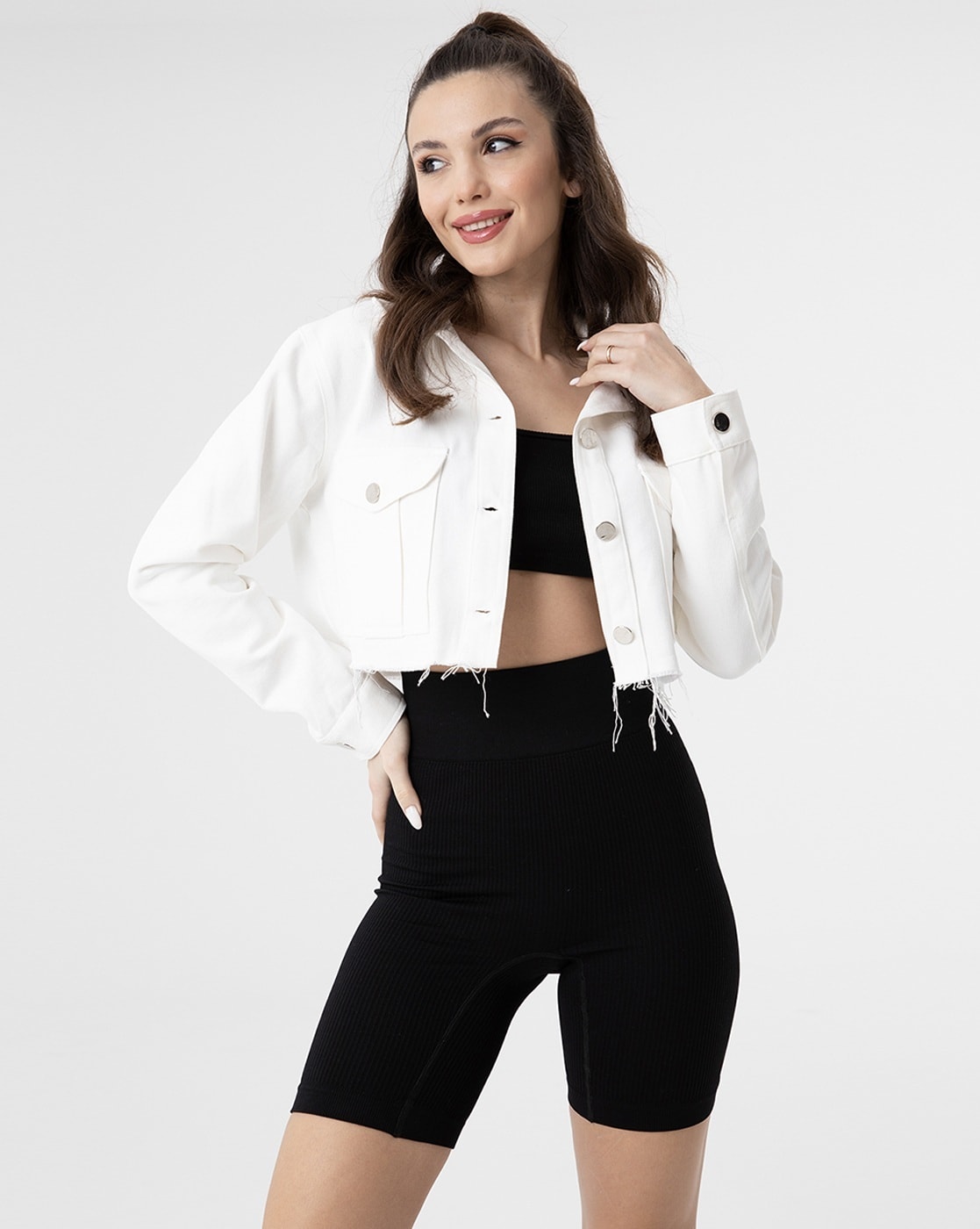 White Denim Crop Jacket | Ally Fashion