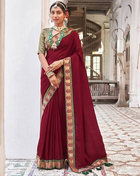 Buy Siril Chiffon Maroon Color Art Silk Saree with Blouse piece | sarees  for Women| saree | sarees Online at Best Prices in India - JioMart.