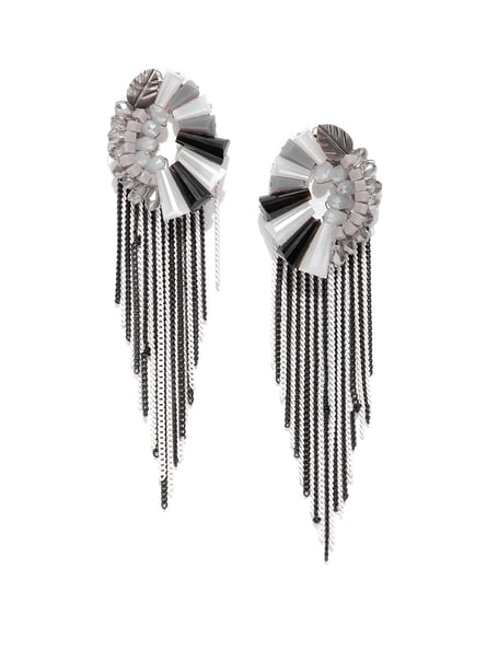 Buy Priyaasi Grey & Off White Gold Plated Stone Studded Beaded Classic Drop  Earrings - Earrings for Women 10607118 | Myntra