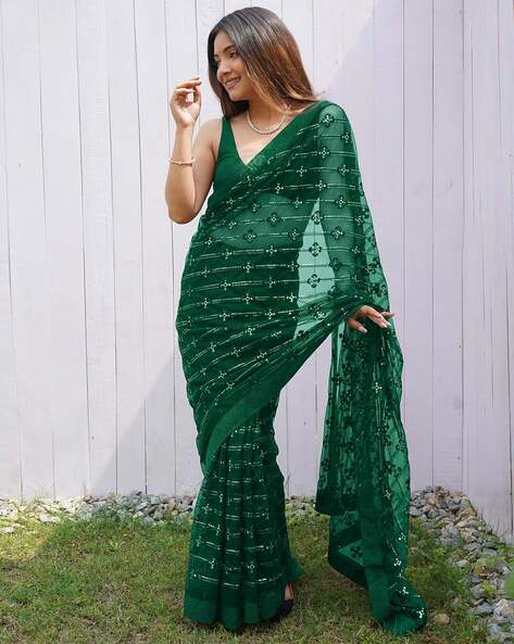 Khaki ari sari with unstitched blouse in 2023 | Sequin saree blouse  designs, Blouse piece, Saree blouse designs latest