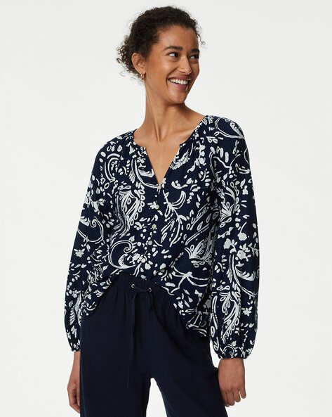 navy print blouse