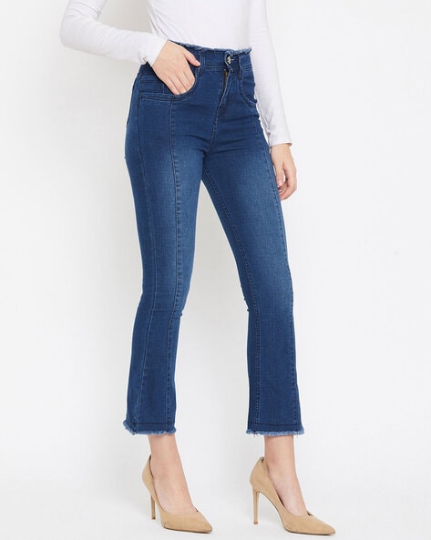 Blue cropped bootcut jeans