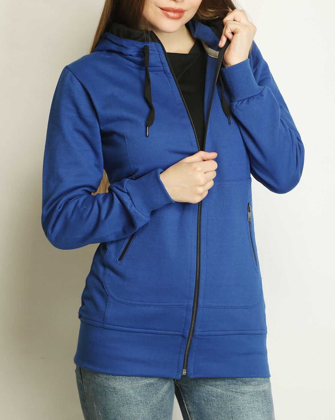 Buy RARE Women Casual Royal Blue Hooded Solid Padded Jacket online