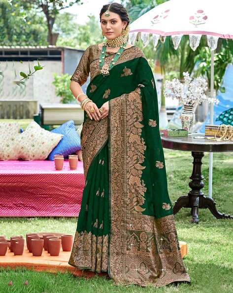 Pista Green Woven Satin Silk Saree With Contrast Brocade Blouse – Zari  Banaras