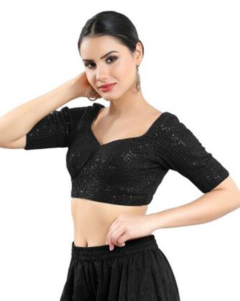 Embroidery V-Neck Back Open Blouse