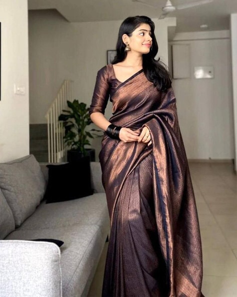 Buy Ajay Fashion® Women's Banarasi Silk Soft Brown Saree at Amazon.in