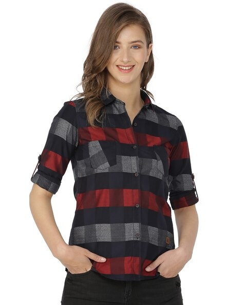 red and black check shirt for girl online