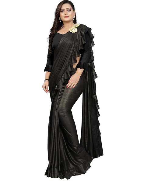 Party Wear Plain Frill/Ruffle Saree, Gentle Wash, With blouse piece at Rs  3045/piece in Varanasi