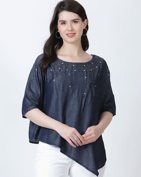 Self-Design Round-Neck Poncho Price in India