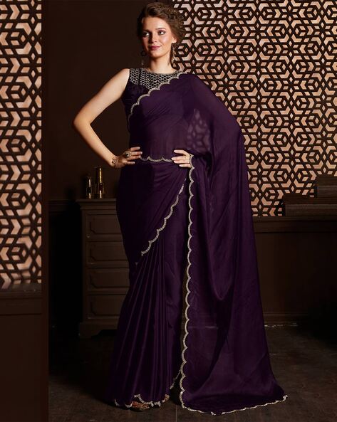 Purple Handloom Pure Chanderi Silk Saree With Gold Zari Booti – WeaverStory