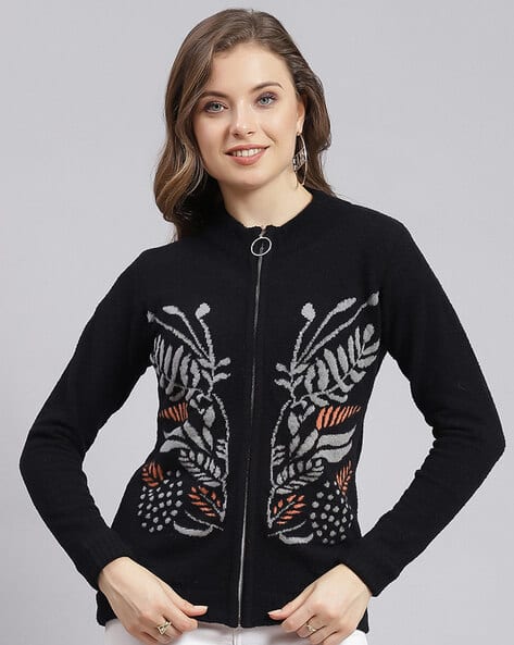 Patterned-Knit Zip-Front Cardigan - Main Image
