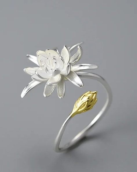Sterling Silver Lotus Ring with Bronze Heart