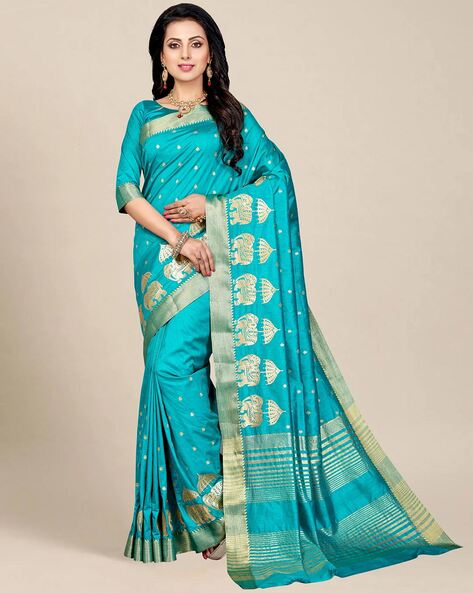 Buy Elephant Border Cotton Printed Bandhani Saree (FIROZI) at Amazon.in