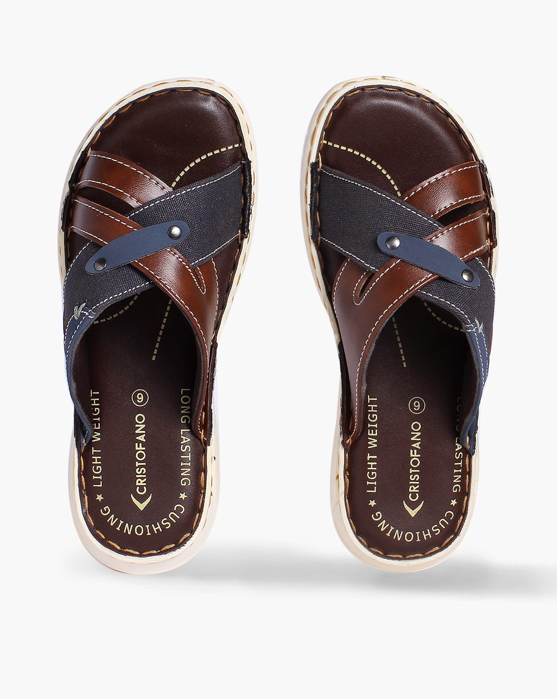 Leather cross-over sandals with logo tape | EMPORIO ARMANI Man