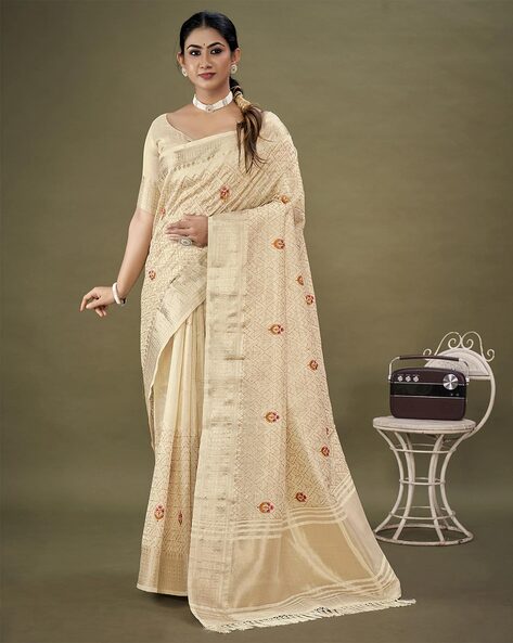 Stunning Cream Embroidered Chikankari Organza Silk Saree – Luxurion World