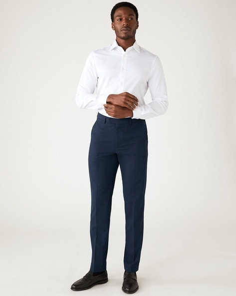 Buy Navy Blue Trousers & Pants for Men by Marks & Spencer Online