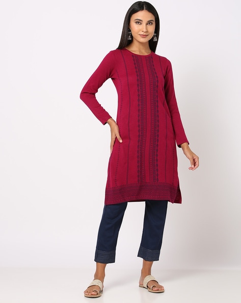 Buy Women Blue & Red Self Design Wool blend Kurti Set Online in India -  Monte Carlo