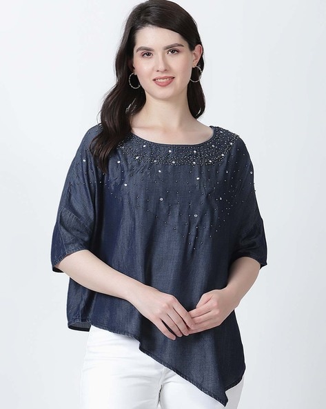 Self-Design Round-Neck Poncho Price in India