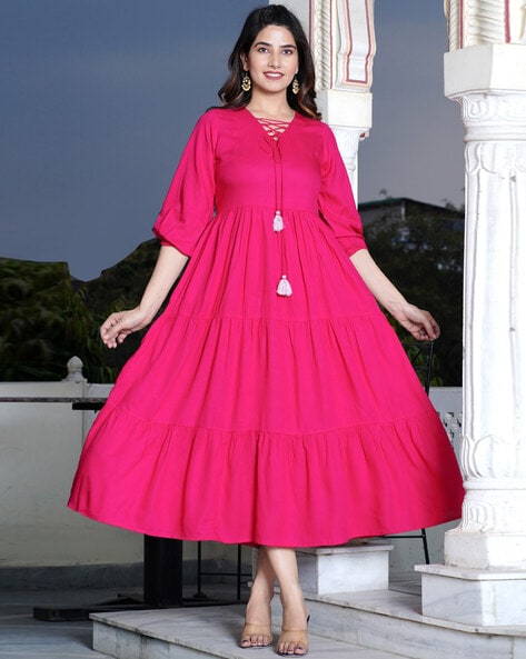 Hot Pink Cotton Maxi Dress - Absolutely Desi