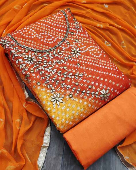 open lace back dress Mangalagiri Dress Material Orange Color