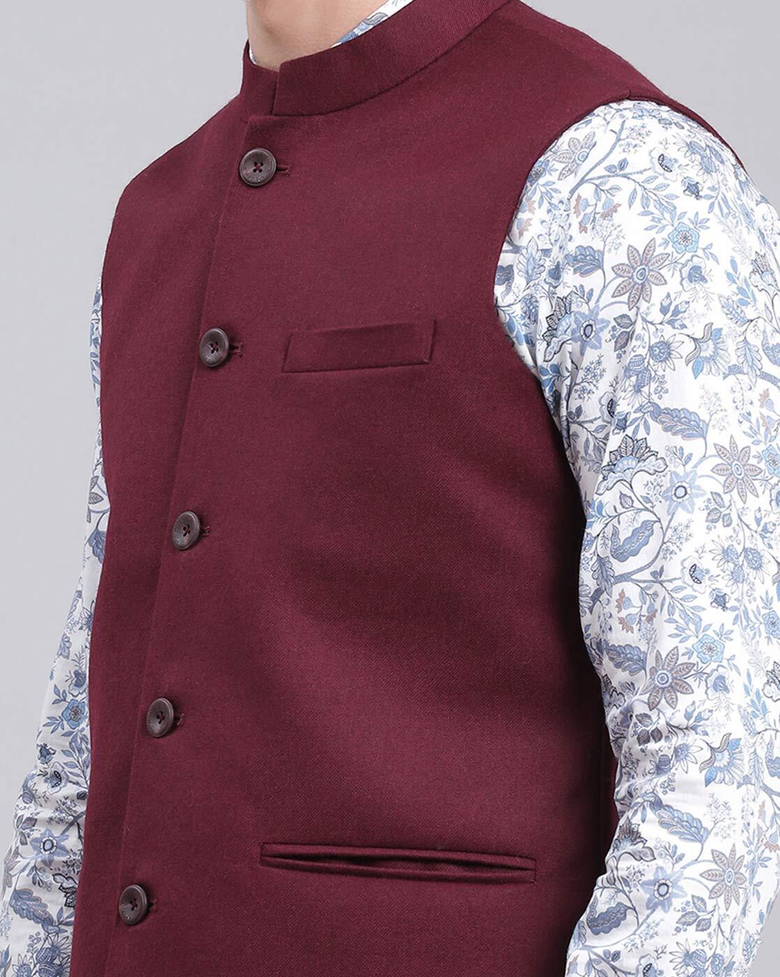 Buy THEME Beige Mens Mao Collar Textured Nehru Jacket | Shoppers Stop