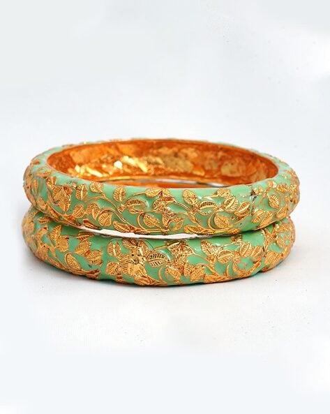 Set of 2 Gold Plated Leaf Pattern Bangles