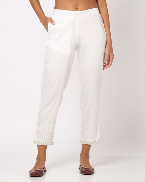 Button-Fly Straight Leg Pants - Lined Lace