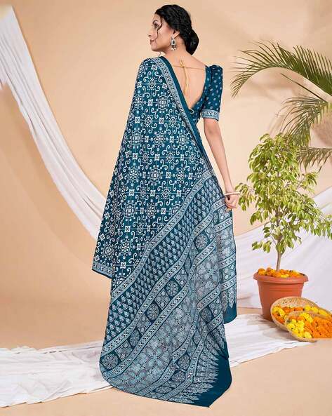 Modal Silk Ajrak Print Premium Sari | Angelos Boutique