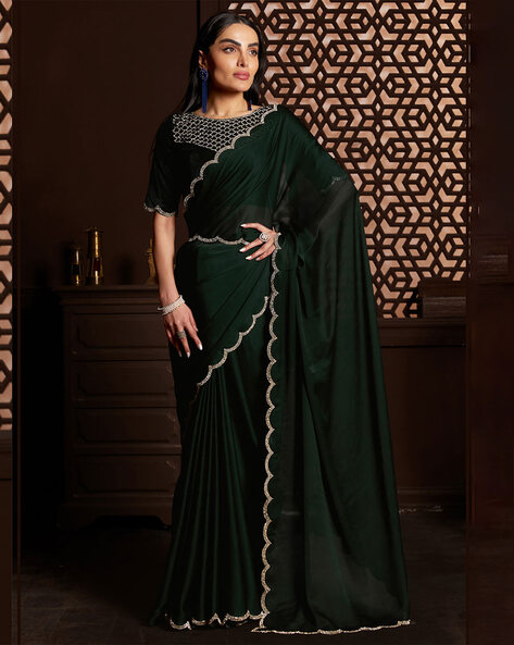 Sambalpuri Pata Saree in Green Color in botty design with Black Border