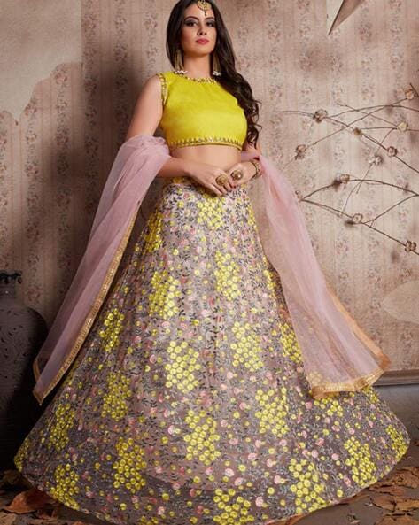 Outstanding Yellow and Deep Pink Colored Designer Lehenga Choli