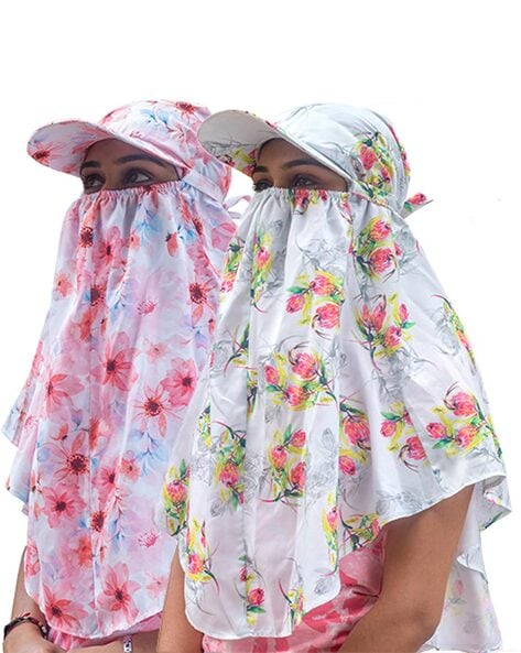 Women Pack of 2 Printed Cap Scarfs with Back Tie-Up Price in India