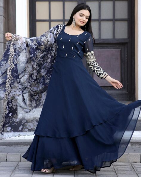 Navy blue hotsell gown with dupatta