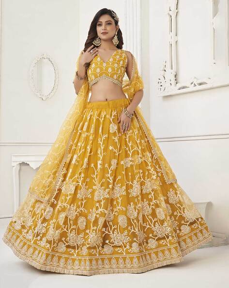Buy online Yellow Satin Flared Lehenga from ethnic wear for Women by  Fashionuma for ₹1249 at 66% off | 2024 Limeroad.com