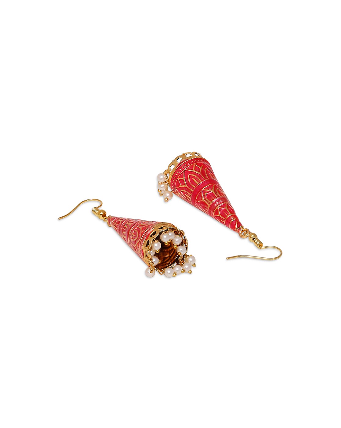 Meenakari Cone Earrings with Pearls – Glitter Gleam