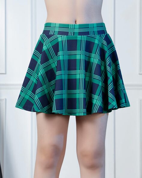 Checked Flared Mini Skirts