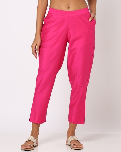 Straight Pants with Semi Elasticated Waist Price in India