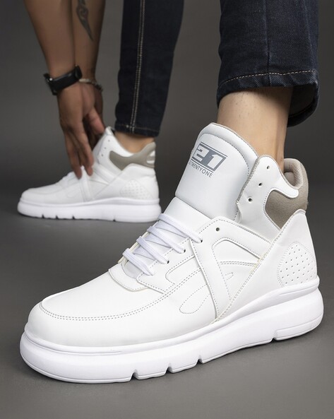 White Colourblocked Hi-Top Sneakers