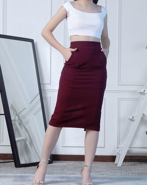 Burgundy 2024 pencil skirt